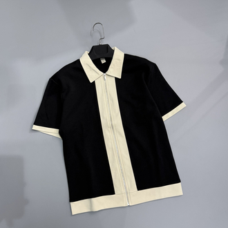 Siyah & taş fermuarlı polo gömlek