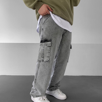 Gri baggy Kargo cepli pantolon 