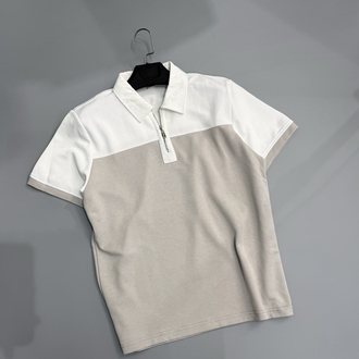Gri beyaz fermuar polo yaka