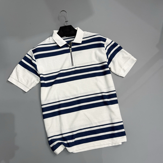 Ekru lacivert fermuar polo yaka 