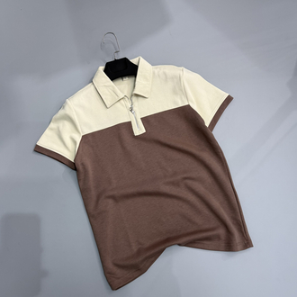 Kahve & bej fermuar polo yaka