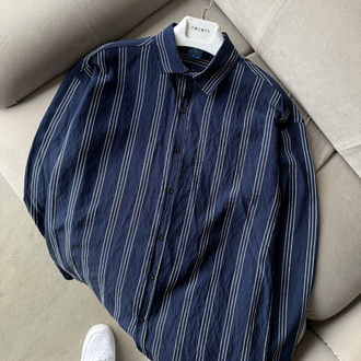 Çizgili oversize lacivert gömlek