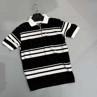 Siyah ekru fermuar polo yaka 