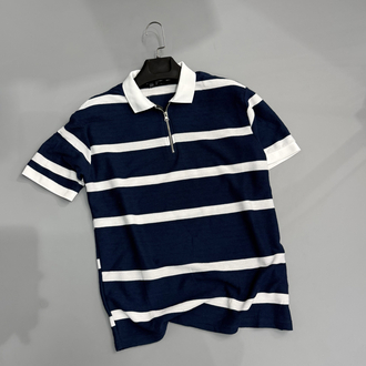 İndigo ekru fermuar polo yaka