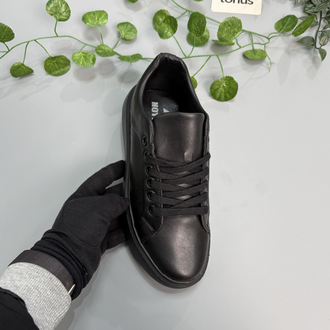 Siyah deri sneakers yüksek taban 