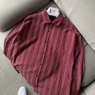 Çizgili oversize bordo gömlek