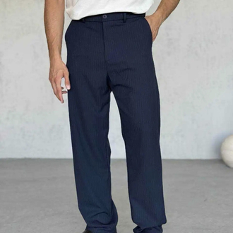 Lacivert çizgili baggy kumaş pantolon
