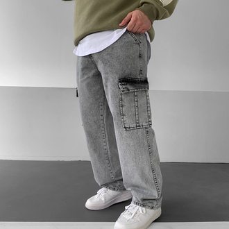 Gri baggy Kargo cepli pantolon 