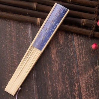 Yelpaze Kesesi ile Mor Krem Bambu Kumaş Yelpaze 1 adet