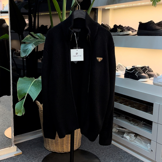 Prada Full Zip Ribbed Knit Sweater Siyah