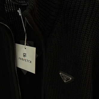 Prada Full Zip Ribbed Knit Sweater Siyah