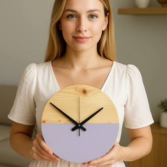 Ağaç Minimalist Duvar Saati (Mor Detaylı)