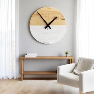 Ağaç Minimalist Duvar Saati (Beyaz Detaylı)