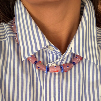 Pembe Nazar Boncuklu El Yapımı Cam Boncuk Kolye