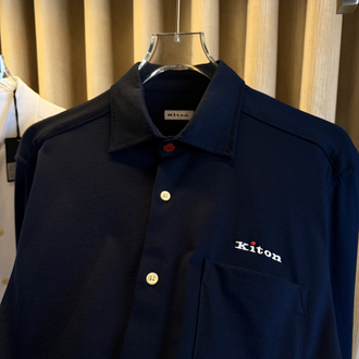 Kiton Logo Pamuk Örme Gömlek (Lacivert)