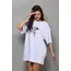 Unisex Bisiklet Yaka Baskılı Oversize T-Shirt - Beyaz