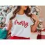 Yılbaşı Merry Christmas Baskılı Kısa Kollu Oversize Bisiklet Yaka T-shirt - Beyaz