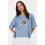 Kedi Baskılı T-Shirt Kısa Kol Bisiklet Yaka Rahat Kalıp Tişört - Mavi