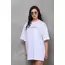 Unisex Bisiklet Yaka Baskılı Oversize T-Shirt - Beyaz