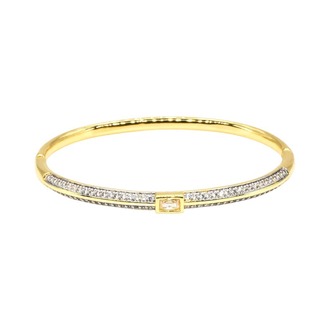 Zirkon Minimal Tek Taşlı Gold Kelepçe Bileklik