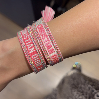 Dior Beyaz Pembe Taşlı İp Bileklik 