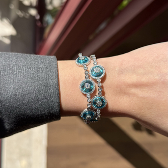 14K Üçlü Cam Göz Silver Bileklik 