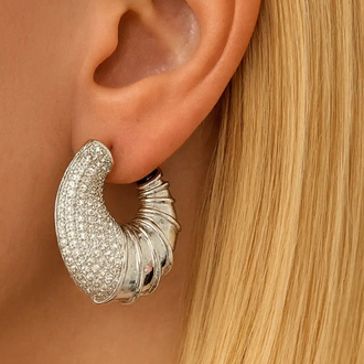 Tombul Midye Model Silver Zirkon Küpe