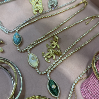 Yeşil Cam Göz Gold Choker