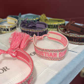 Dior Beyaz Pembe Taşlı İp Bileklik 