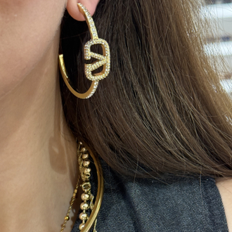 VLTN Big Hoop Taşlı Gold İthal Küpe 