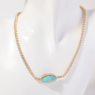 Mavi Cam Göz Gold Choker