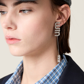 Miu Silver Taşlı Sallantılı İthal Küpe 