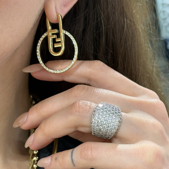 Fendi Gold Zirkon İthal Tasarım Küpe