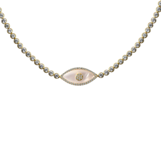 Beyaz Cam Göz Gold Choker