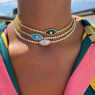 Mavi Cam Göz Gold Choker