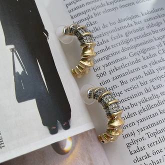 Gold Zirkon Yarım Halka Küpe