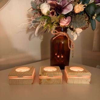 Masif Çam 3'lü Dekoratif Tealight Mumluk