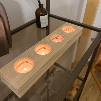 Doğal Ahşap El Yapımı 4'lü Işık Kanallı Tealight Mumluk