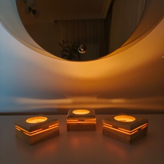 Masif Çam 3'lü Dekoratif Tealight Mumluk