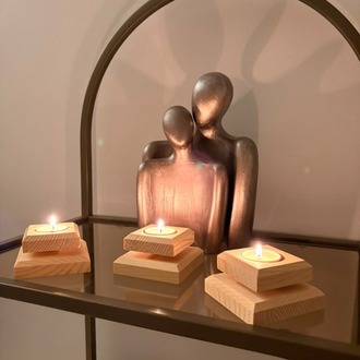 Masif Çam 3'lü Set Tealight Mumluk