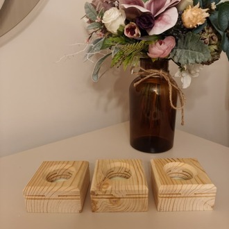 Masif Çam 3'lü Dekoratif Tealight Mumluk