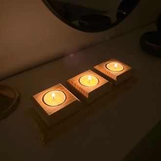 Doğal Ahşap 3'lü Mumluk - Masif Çam Tealight Mumluk