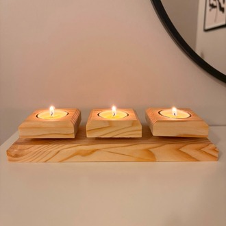 Doğal Ahşap 3'lü Mumluk - Masif Çam Tealight Mumluk
