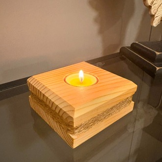 Masif Çam Jütipli El Yapımı Tealight Mumluk