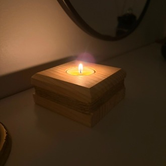 Masif Çam Jütipli El Yapımı Tealight Mumluk