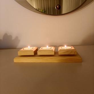 Doğal Ahşap 3'lü Mumluk - Masif Çam Tealight Mumluk