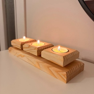 Doğal Ahşap 3'lü Mumluk - Masif Çam Tealight Mumluk
