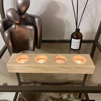 Doğal Ahşap El Yapımı 4'lü Işık Kanallı Tealight Mumluk