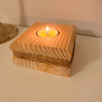 Masif Çam Jütipli El Yapımı Tealight Mumluk