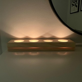 Doğal Ahşap El Yapımı 4'lü Işık Kanallı Tealight Mumluk